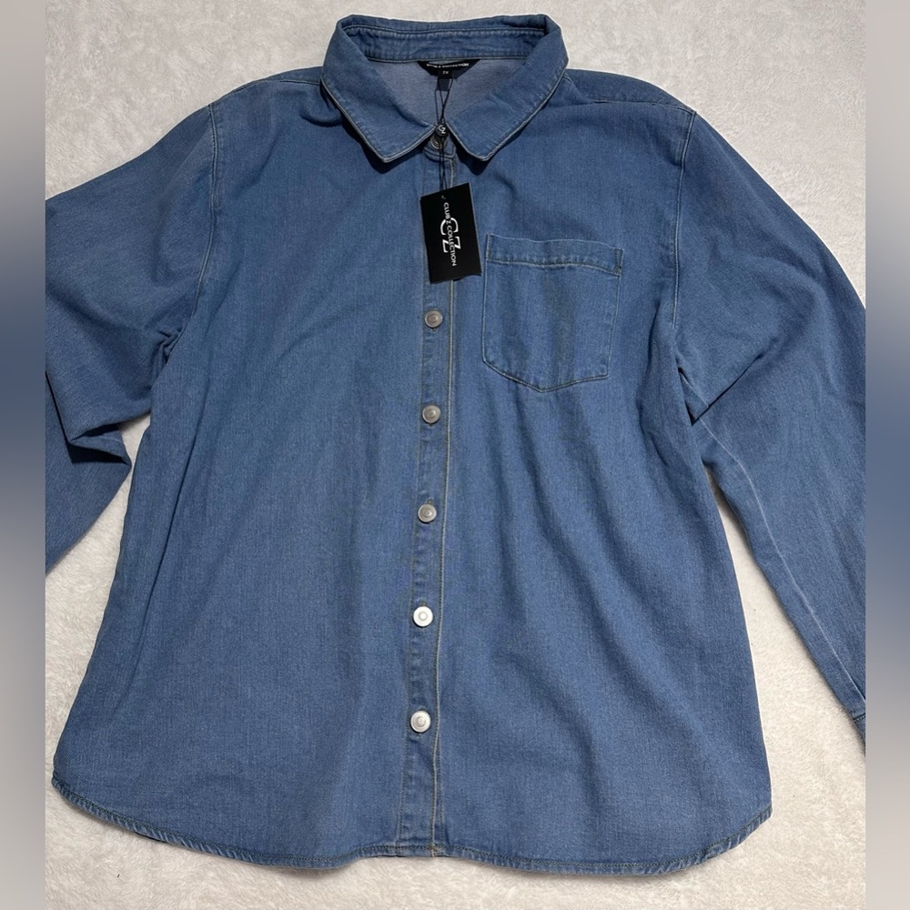 Club Z Collection Denim Button Down Shirt Plus Size 2X